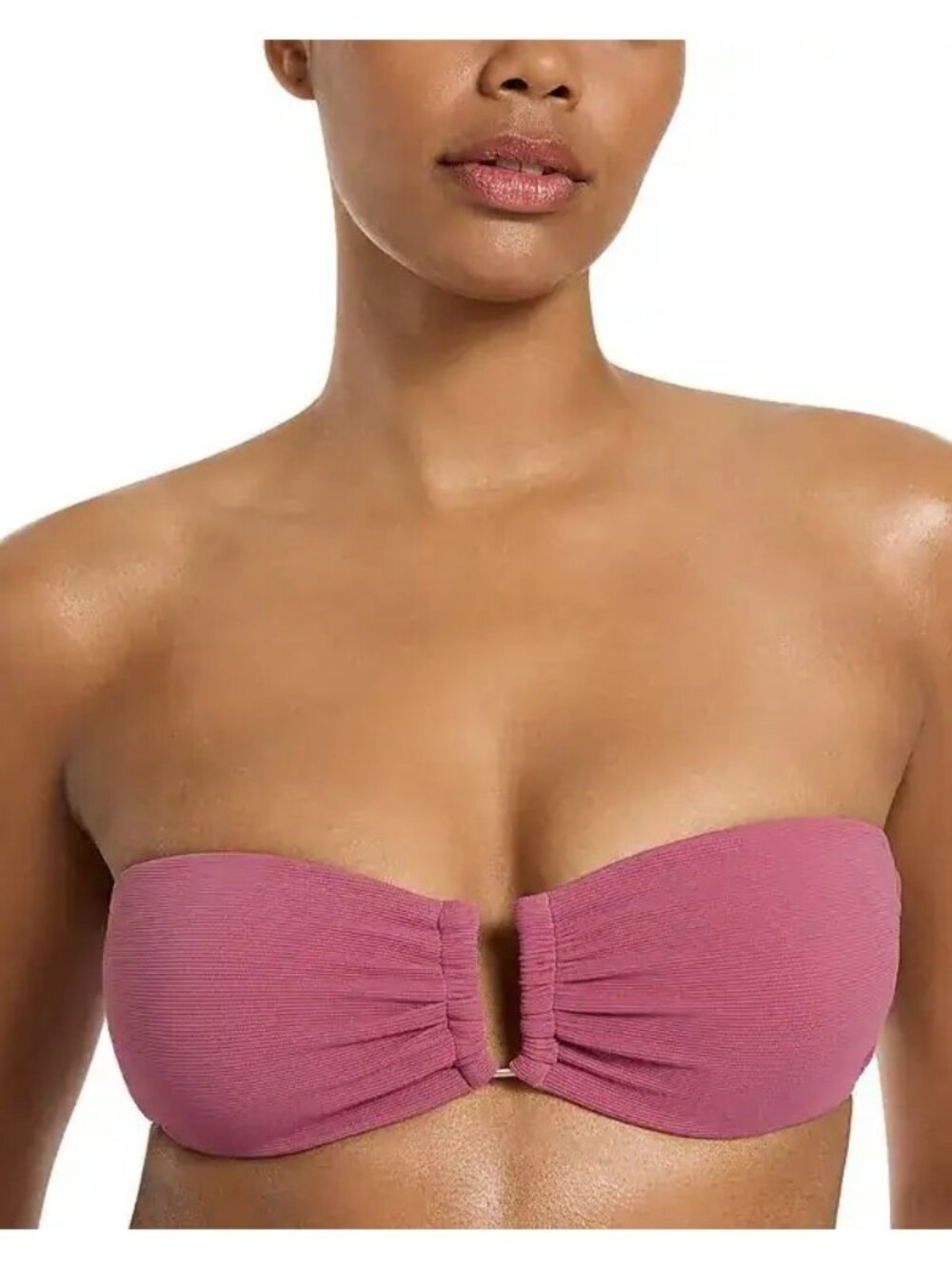 NWT Jets Australia Isla Rib U Trim Bandeau Bikini Top Mauve Womens Size 12